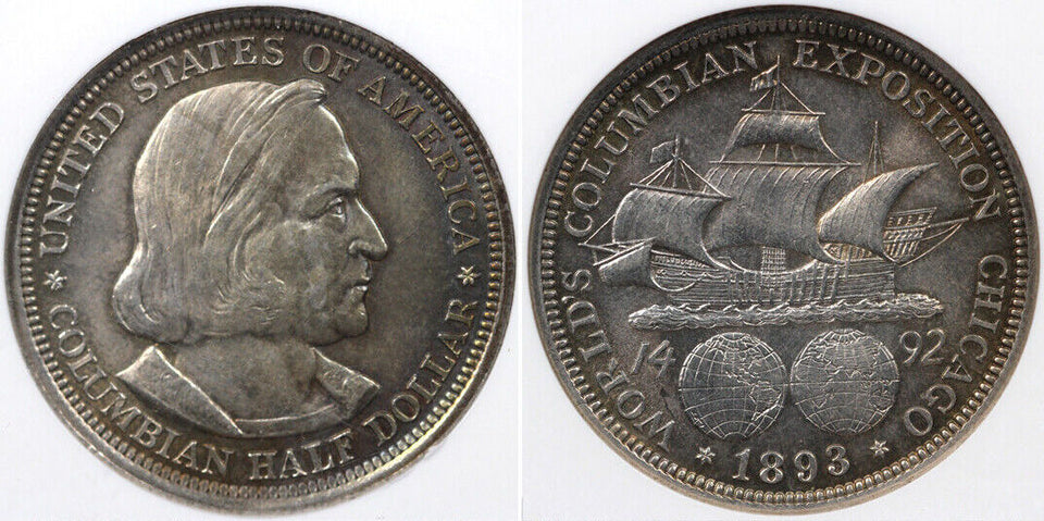 (1) Genuine-1893 COLUMBIAN EXPOSITION SILVER US FIRST COMMEMORATIVE HALF DOLLAR COIN VG/VF-RARE