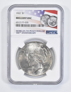 1922 MS BU Unc Peace Silver Dollar NGC Flag 100th Ann Label