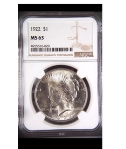 1922 NGC MS 63 Silver Peace Dollar Better Date -Random (BU) -Rare