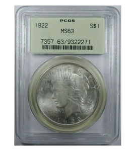 1922 Peace Dollar PCGS MS 63  Superb Silver Coin in Old Green Holder-Rare