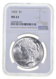 1922 NGC MS 63 Silver Peace Dollar Better Date -Random (BU) -Rare