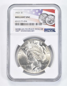 1923 MS BU Unc Peace Silver Dollar NGC Flag 100th Ann Label