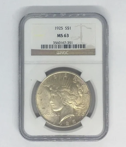 1925 Silver Peace Dollar Better Date NGC MS63