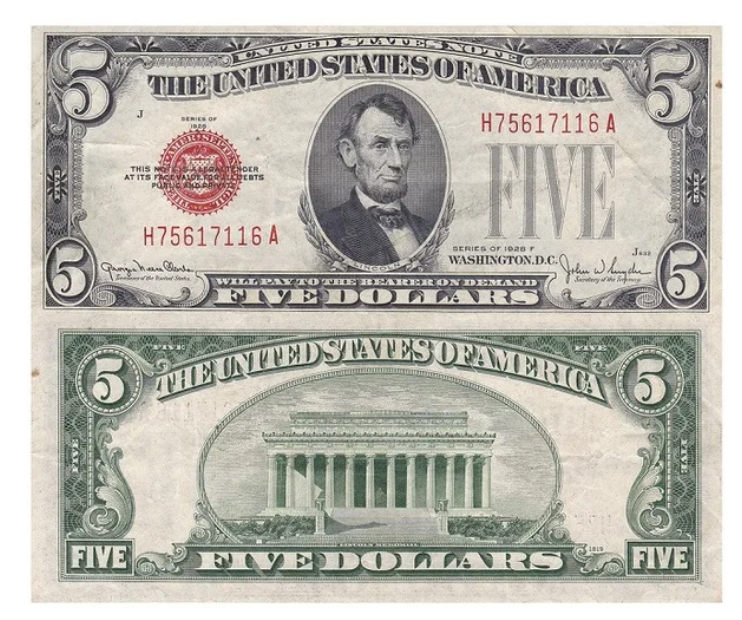 Series 1928 $5 Five Dollar Note Red Seal High Grade-Random (XF)