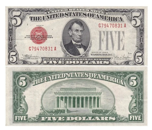 Series 1928 $5 Five Dollar Note Red Seal High Grade-Random (XF)