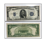 (1) GENUINE 1934-A,C or D  $5 SILVER CERTIFICATE BLUE SEAL Better Grade F/VF