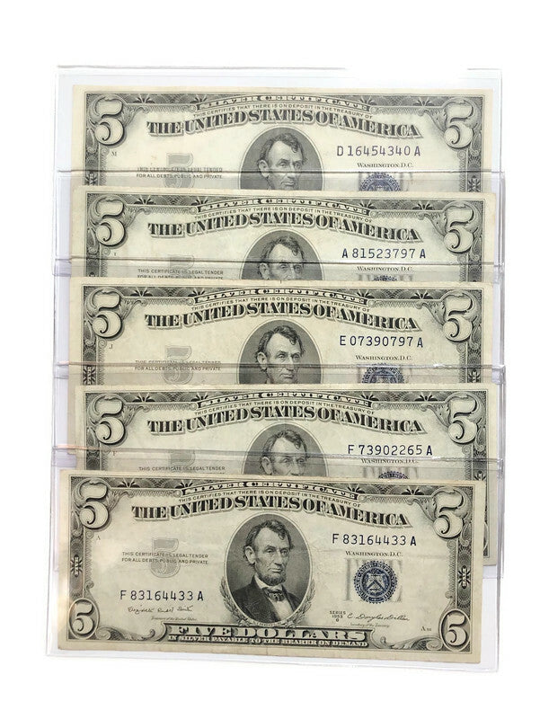 (1) SILVER CERTIFICATE -1953-A,B $5  BLUE SEAL Note  BETTER GRADE F/VF