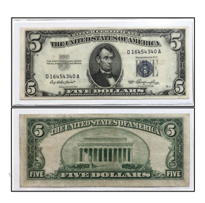 (1) SILVER CERTIFICATE -1953-A,B $5  BLUE SEAL Note  BETTER GRADE F/VF