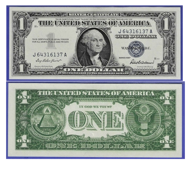 1- 1957-A,B Blue Seal Silver Certificate Brilliant Uncirculated (BU) Consecutive From Pack -Rare