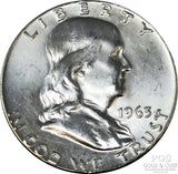 1963 FRANKLIN 90% SILVER HALF DOLLAR HIGH GRADE COIN ,NICE LUSTER (BU)-RARE