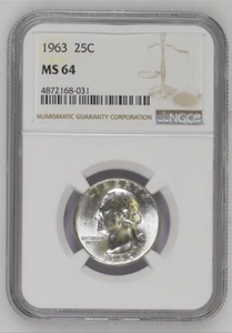 1963 WASHINGTON SILVER QUARTERS NGC MS64