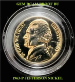 1963-P Jefferson Nickel ,GEM DCAM PROOF, Brilliant Uncirculated BU