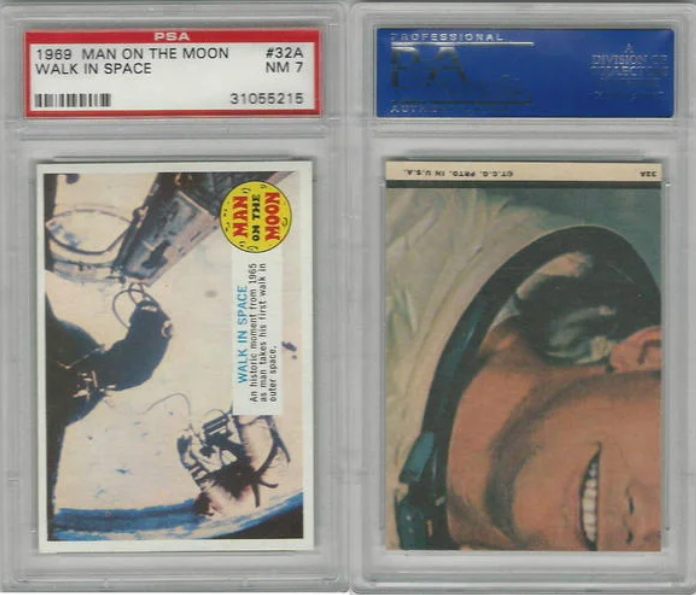 Original 1969 Topps, Man On The Moon, #32A Walk In Space, PSA 7 NM-RARE