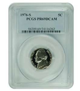 1976-S Proof Jefferson Nickel, Graded PR69DCAM by PCGS