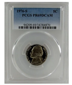 1976-S Proof Jefferson Nickel, Graded PR69DCAM by PCGS