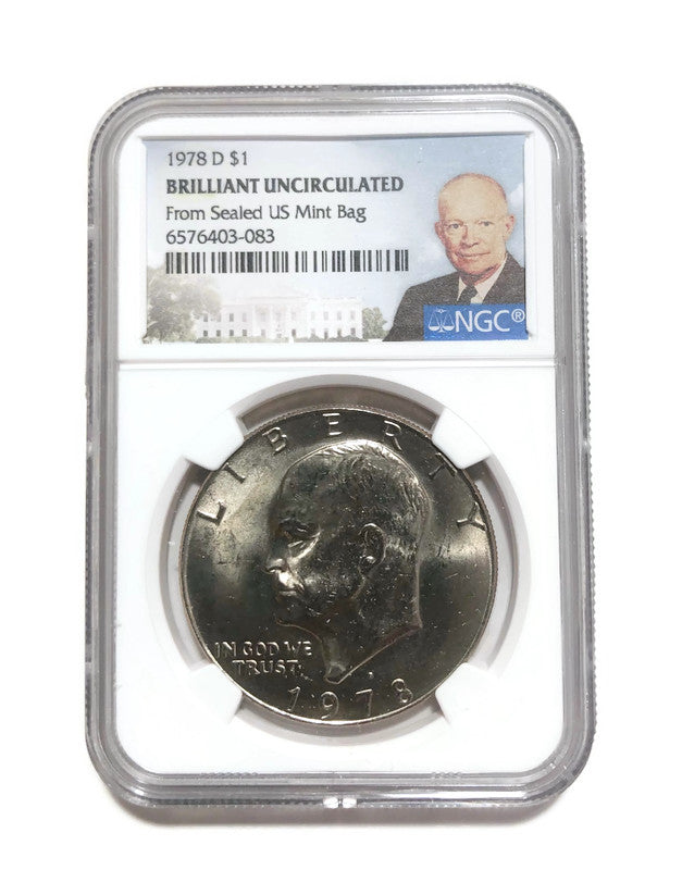 1978-D Eisenhower Dollar NGC BRILLIANT UNC. Sealed US Mint Bag