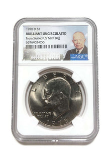 1978-D Eisenhower Dollar NGC BRILLIANT UNC. Sealed US Mint Bag