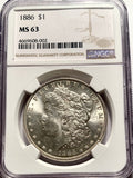 1886 $1 MORGAN SILVER DOLLAR BETTER DATE  NGC MS62-RARE