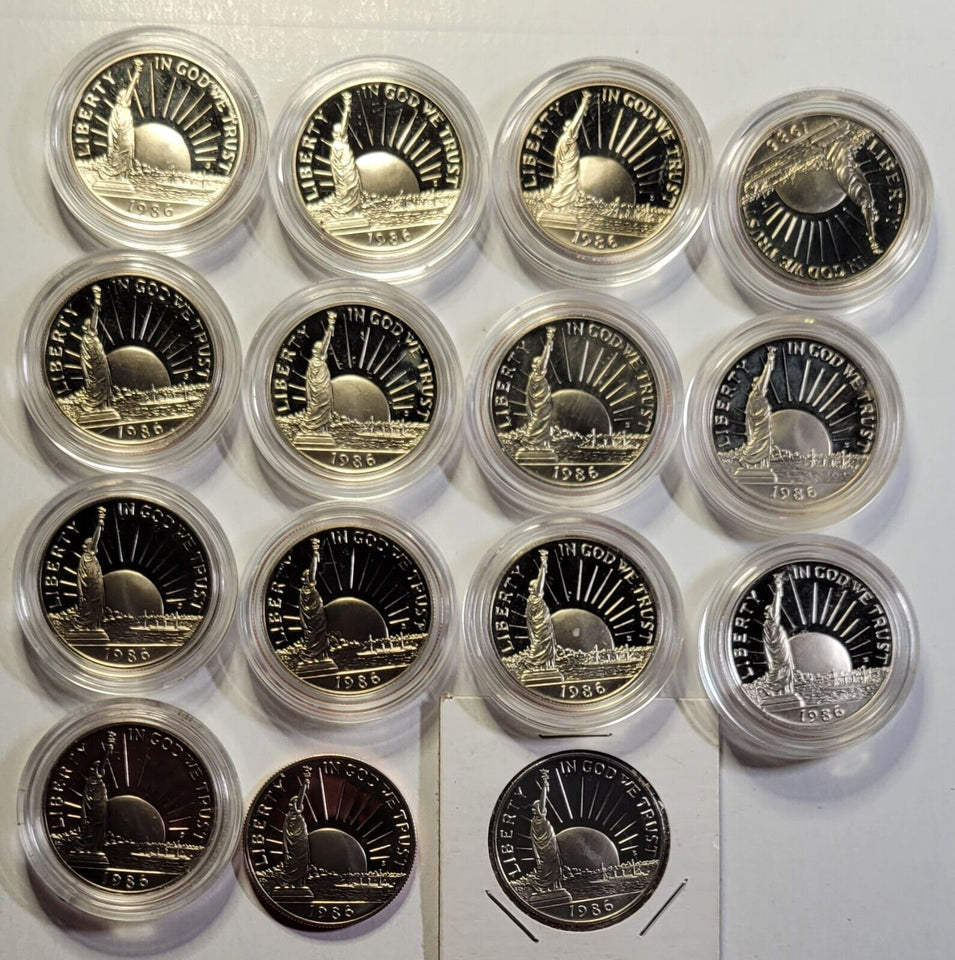 Lot of 10,1986 S, statue of liberty, commemorative half dollar ,gem proof ,deep cameo, bu