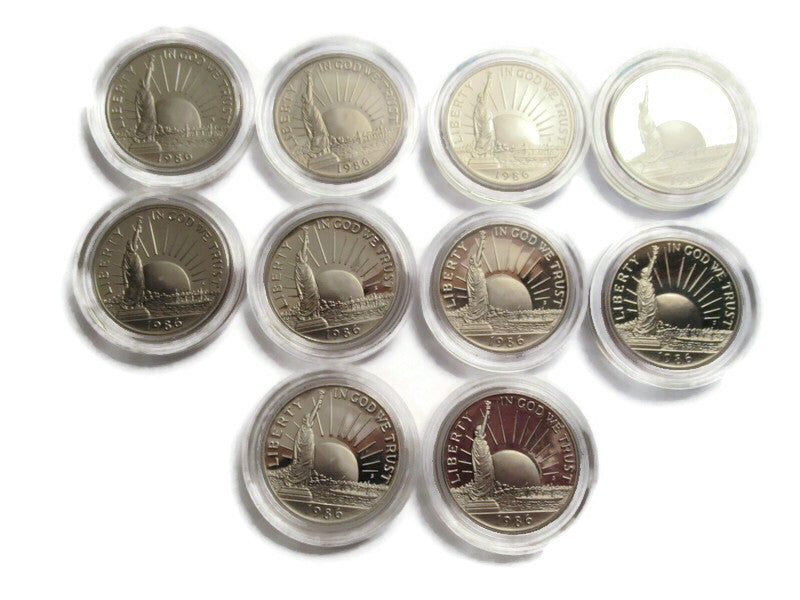 Lot of 10,1986 S, statue of liberty, commemorative half dollar ,gem proof ,deep cameo, bu