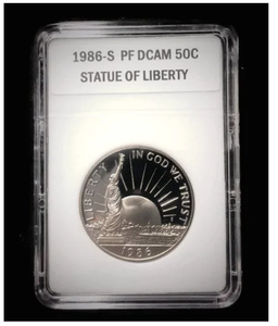 1986-S Statue of Liberty Centennial GEM Proof Commemorative Half Dollar in Premium Slab holder -BU