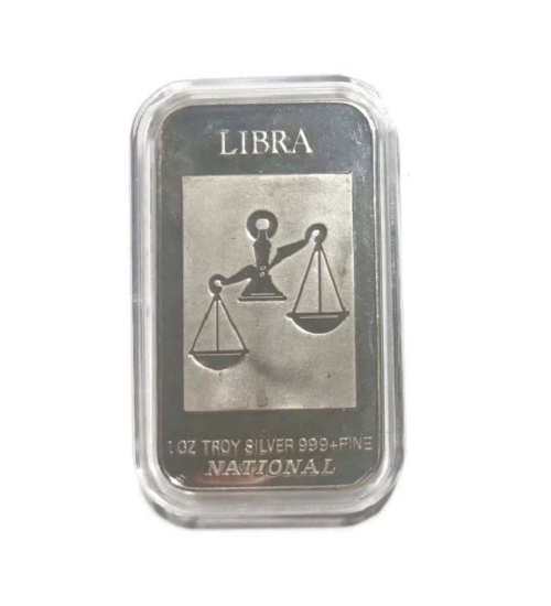 Vintage Art Bar - LIBRA Zodiac 1 Oz. .999 Silver - One Troy Ounce-Rare