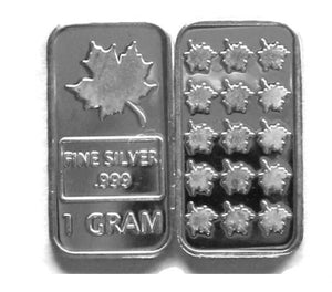 1 Gram .999 Fine Pure Solid Silver Bar / Maple Leaf