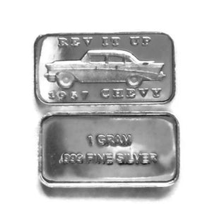 Rev It Up 1957 Chevy - 1 GRAM .999 Fine Pure Solid Silver Bullion Bar