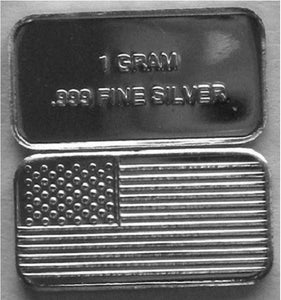 1 Gram .999 Fine Solid SILVER BULLION American Flag Bar