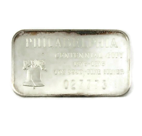 Vintage Philadelphia Centennial CITY 1 Troy oz 999 Silver bar small bell-Rare