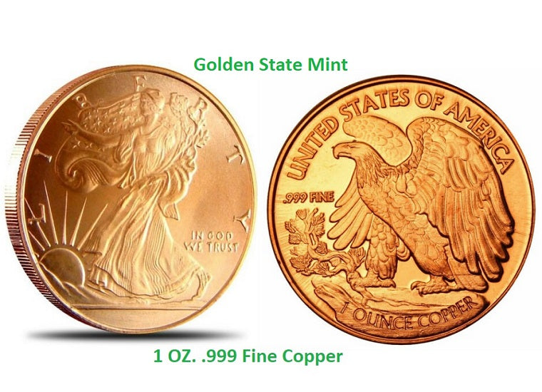 1 Oz. .999 Copper Shield Coins Rounds Bullion Walking Liberty Design with Airtite Holder -GEM BU