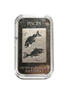 VINTAGE ART BAR - Pisces ZODIAC 1 OZ. .999 SILVER - ONE TROY OUNCE-RARE