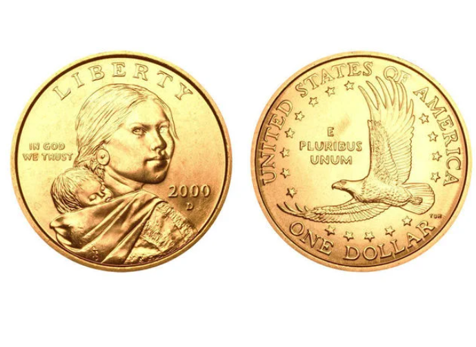 2000 D Sacagawea Golden Dollar With Eagle in Flight Reverse US Mint Coin in Gem BU