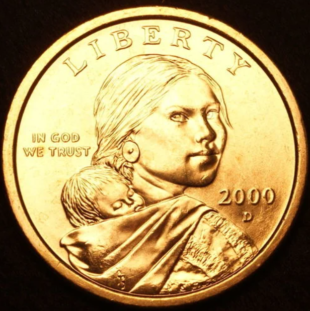 2000 D Sacagawea Golden Dollar With Eagle in Flight Reverse US Mint Coin in Gem BU