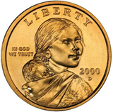 2000 D Sacagawea Golden Dollar With Eagle in Flight Reverse US Mint Coin in Gem BU