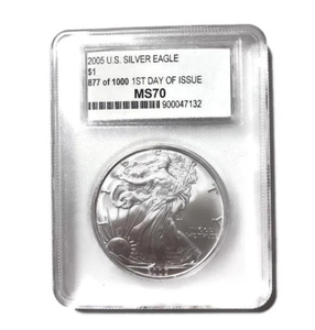 2005 AMERICAN SILVER EAGLE 1 in 1000 1ST DAY OF ISSUE MS70