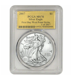 Certified 2017 Silver Eagle PCGS MS70 Gold Label 1 Of 2017