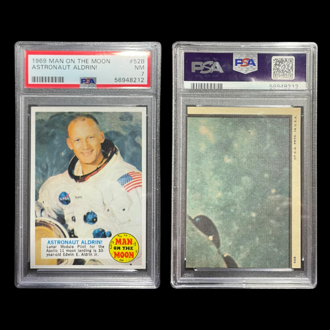 Original-1969 Topps Man on The Moon #52B Astronaut Buzz Aldrin PSA 7 NM-Rare