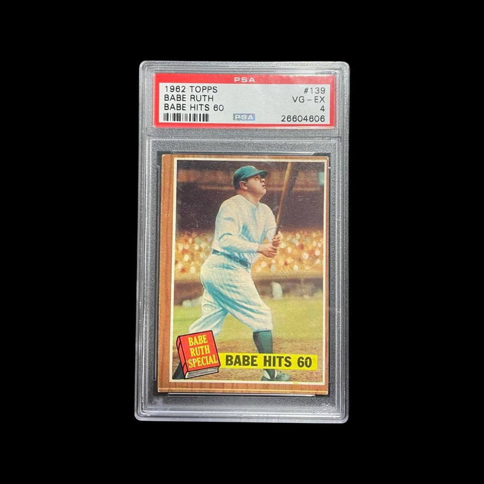 ORIGINAL 1962 TOPPS #139 BABE RUTH BABE HITS 60 PSA 4 SR26604606