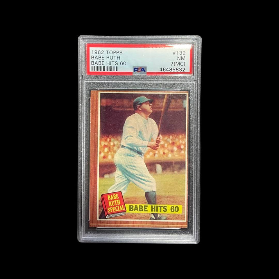 ORIGINAL 1962 TOPPS #139 BABE RUTH BABE HITS 60 PSA 7 (MC) NM-Rare