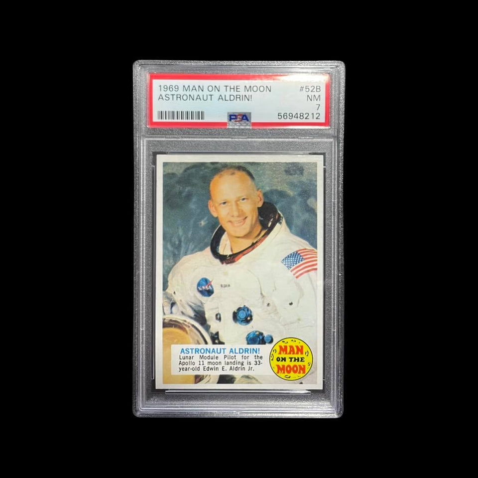 Original-1969 Topps Man on The Moon #52B Astronaut Buzz Aldrin PSA 7 NM-Rare