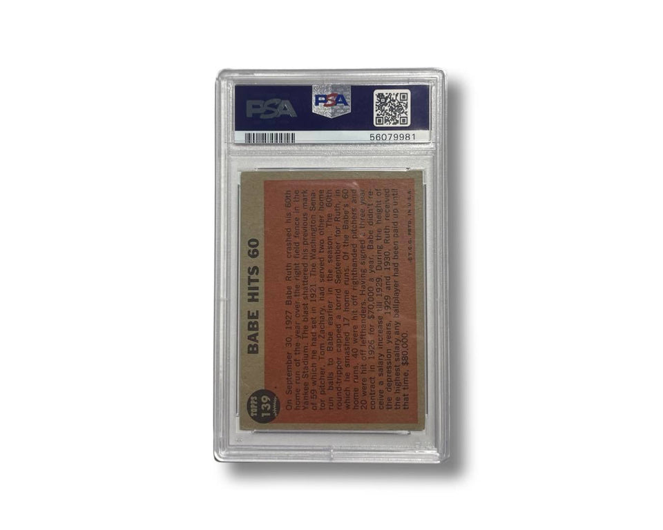 Original-1962 Topps 139 Babe Ruth Babe Hits 60 PSA 3 SR 56079981 -Rare