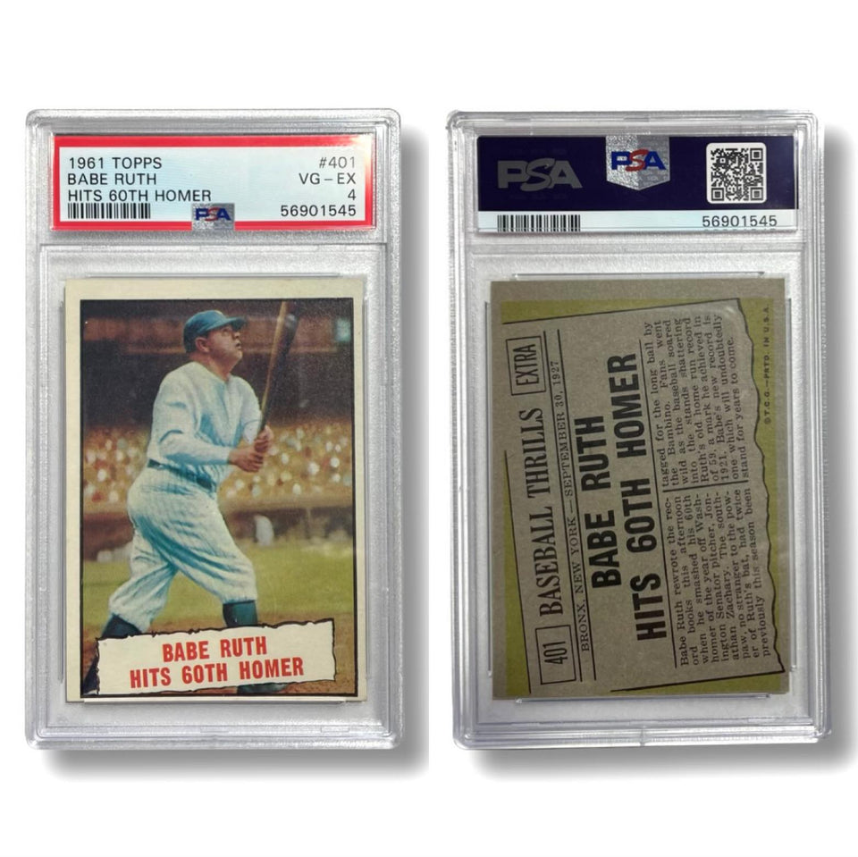 Original 1961 TOPPS #401 Babe Ruth Hits 60 Homer PSA 4