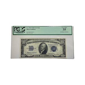 Certified 1934 Ten dollar Silver Certificate Blue Seal Note Fr. 1706 PCGS 35 Serial A43919444A