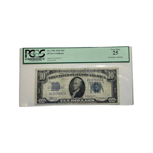 Certified 1934 Ten dollar Silver Certificate Blue Seal Note Fr. 1706 PCGS 25 Serial A12378485