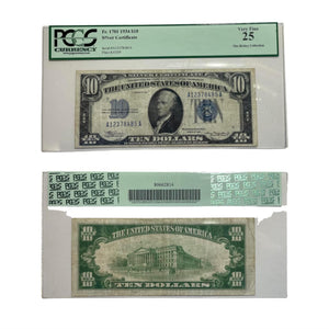 Certified 1934 Ten dollar Silver Certificate Blue Seal Note Fr. 1706 PCGS 25 Serial A12378485