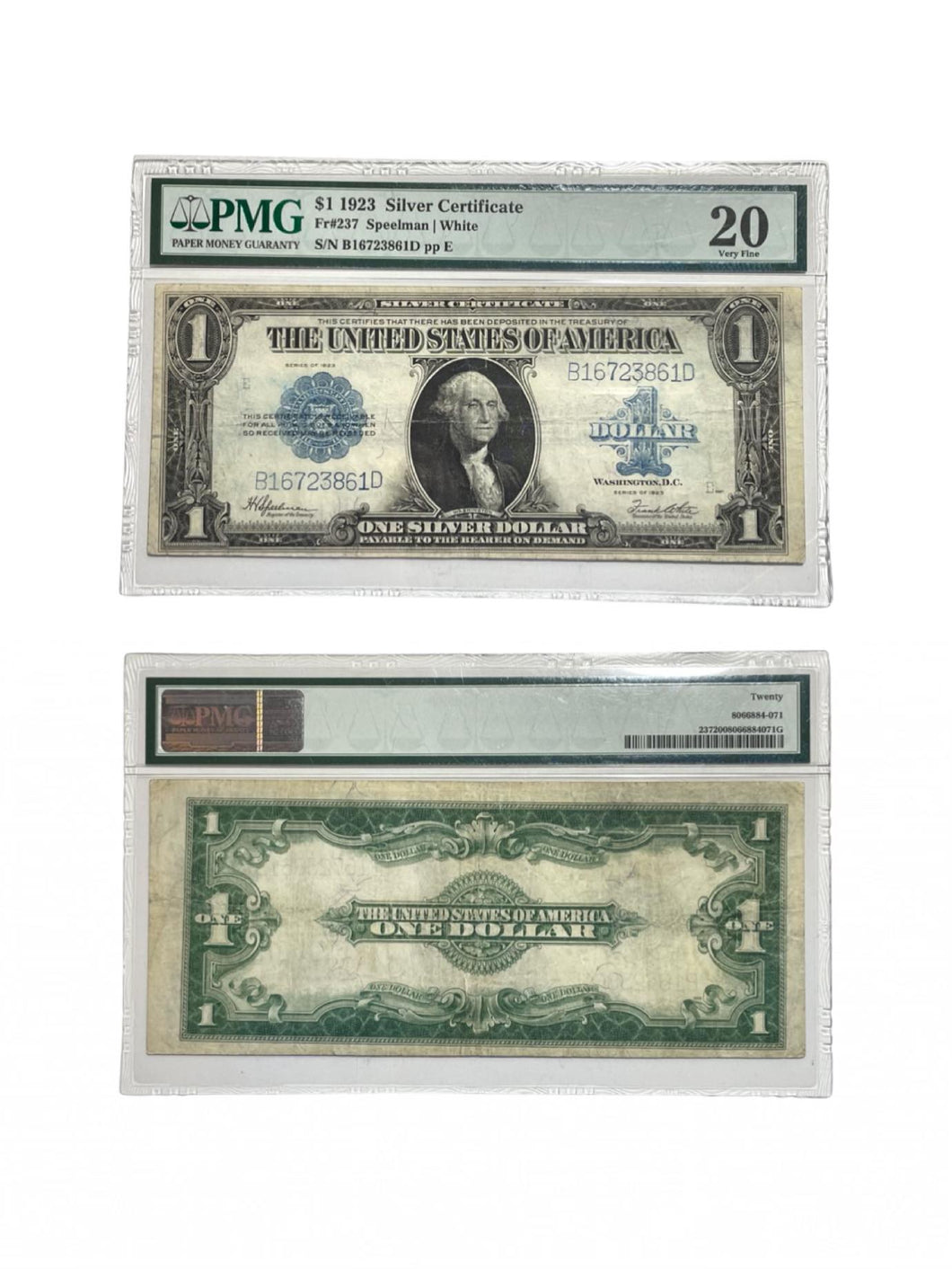 1923 One Dollar Large CERTIFIED PMG Very Fine VF20 PPQ Silver Certificate