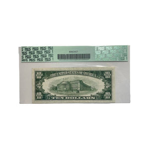 Certified 1934 Ten dollar Silver Certificate Blue Seal Note Fr. 1706 PCGS 35 Serial A43919444A