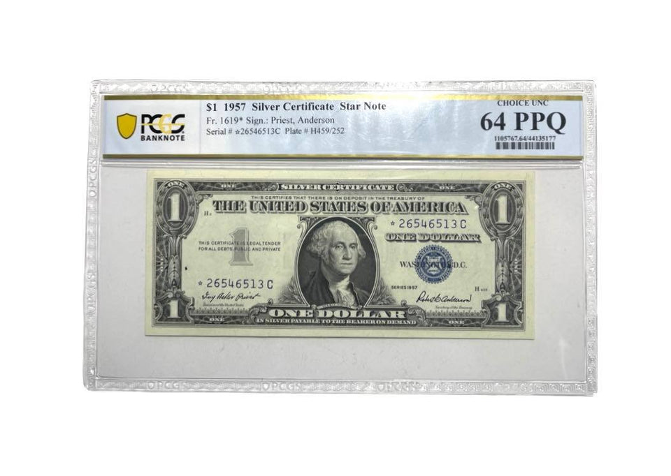 Star Note-One Dollar 1957 Silver Certificate Currency Fr.1619 PCGS GEM UNC 64PPQ