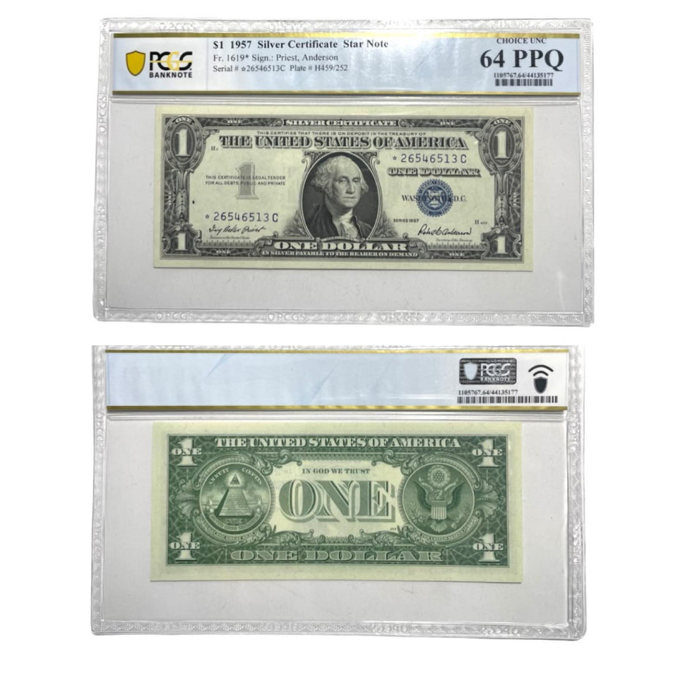 Star Note-One Dollar 1957 Silver Certificate Currency Fr.1619 PCGS GEM UNC 64PPQ